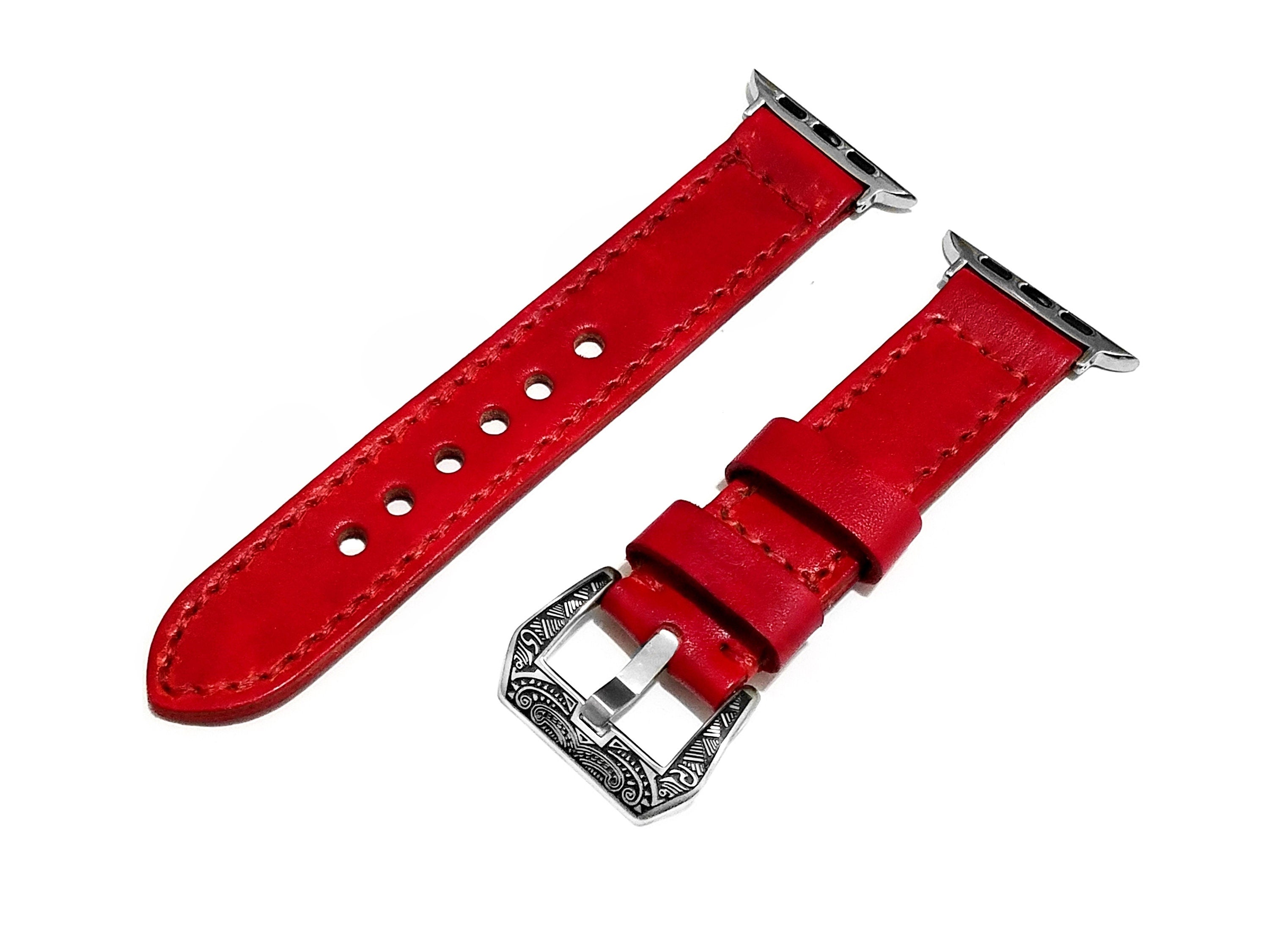 Apple Watch Ultra 2 9 8 7 SE 6 5 4 3 2 1 Red Double Sided Stitched Band for iWatch 38mm 40mm 41mm 42mm 44mm 45mm 49mm Elegant Leather Strap